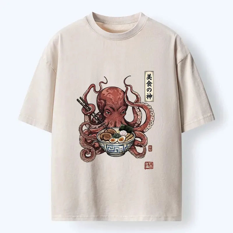 Kyoto-Lion Octopus Ramen Food Meme Washed T-Shirt