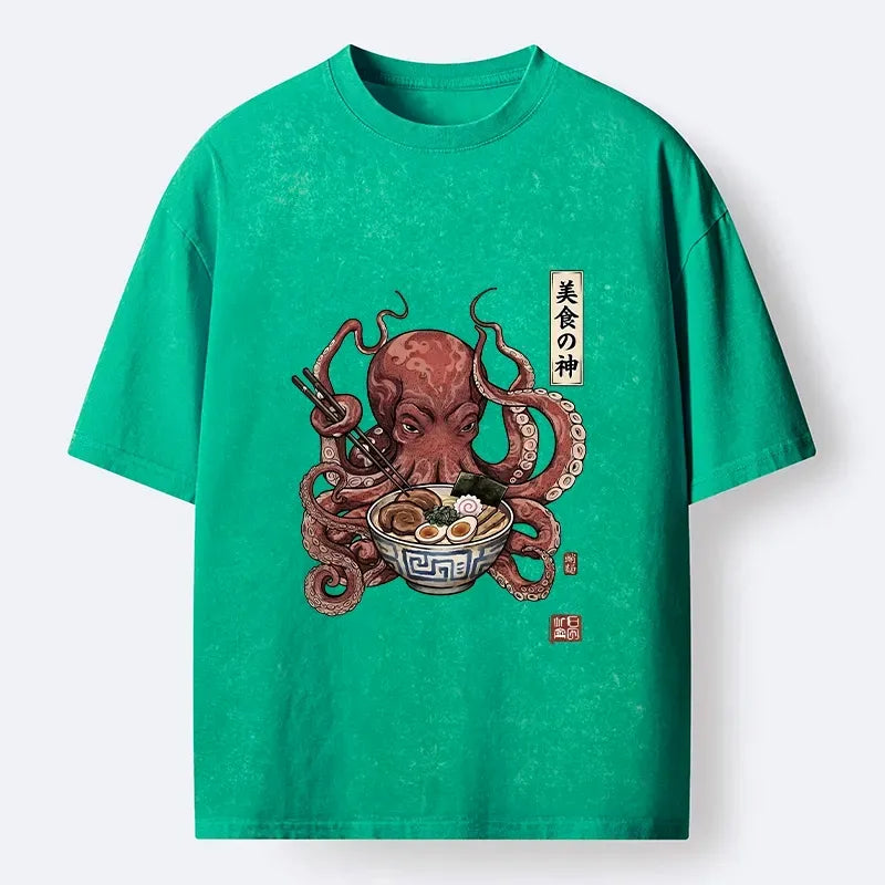 Kyoto-Lion Octopus Ramen Food Meme Washed T-Shirt