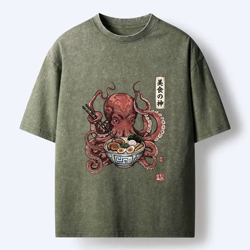Kyoto-Lion Octopus Ramen Food Meme Washed T-Shirt