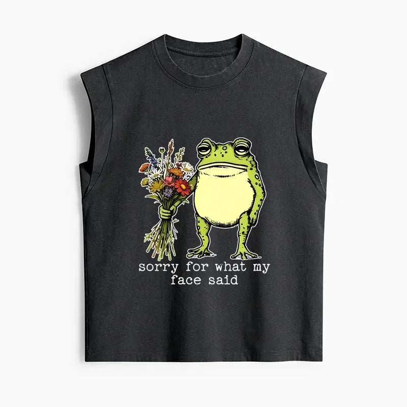 Japanese Frog Washed Tank Top for Women