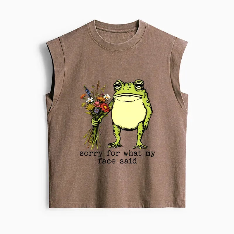 Kyoto-Lion Frog Sorry Mode Activated Women's Washed Tank Tops