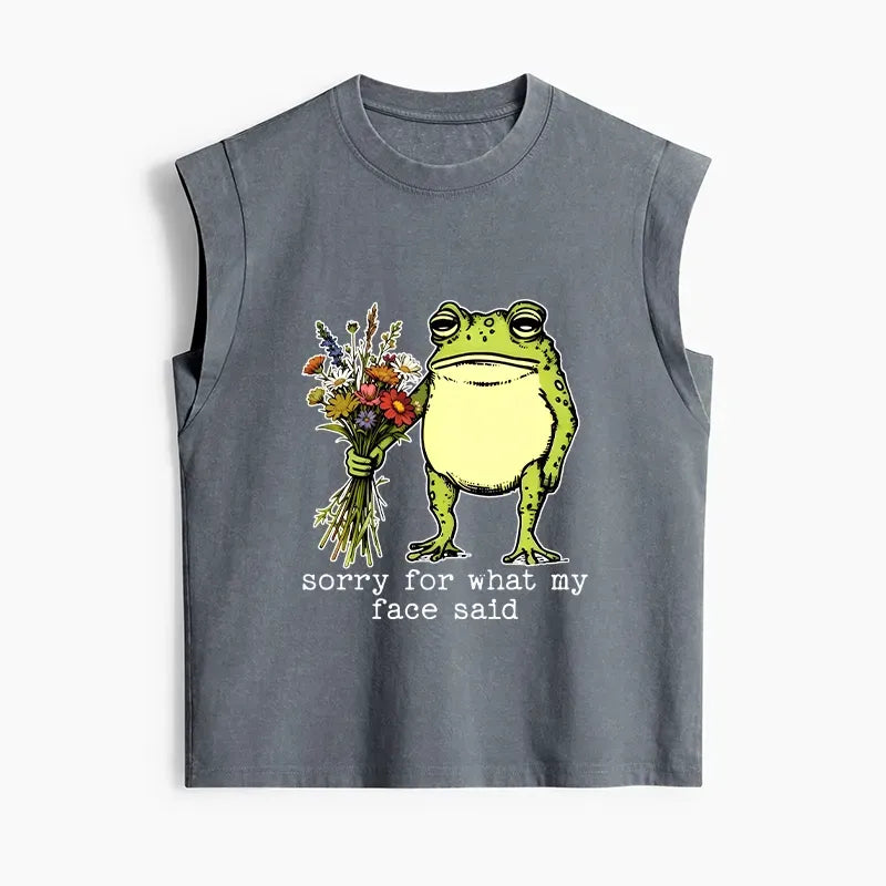Japanese Frog Washed Tank Top for Women