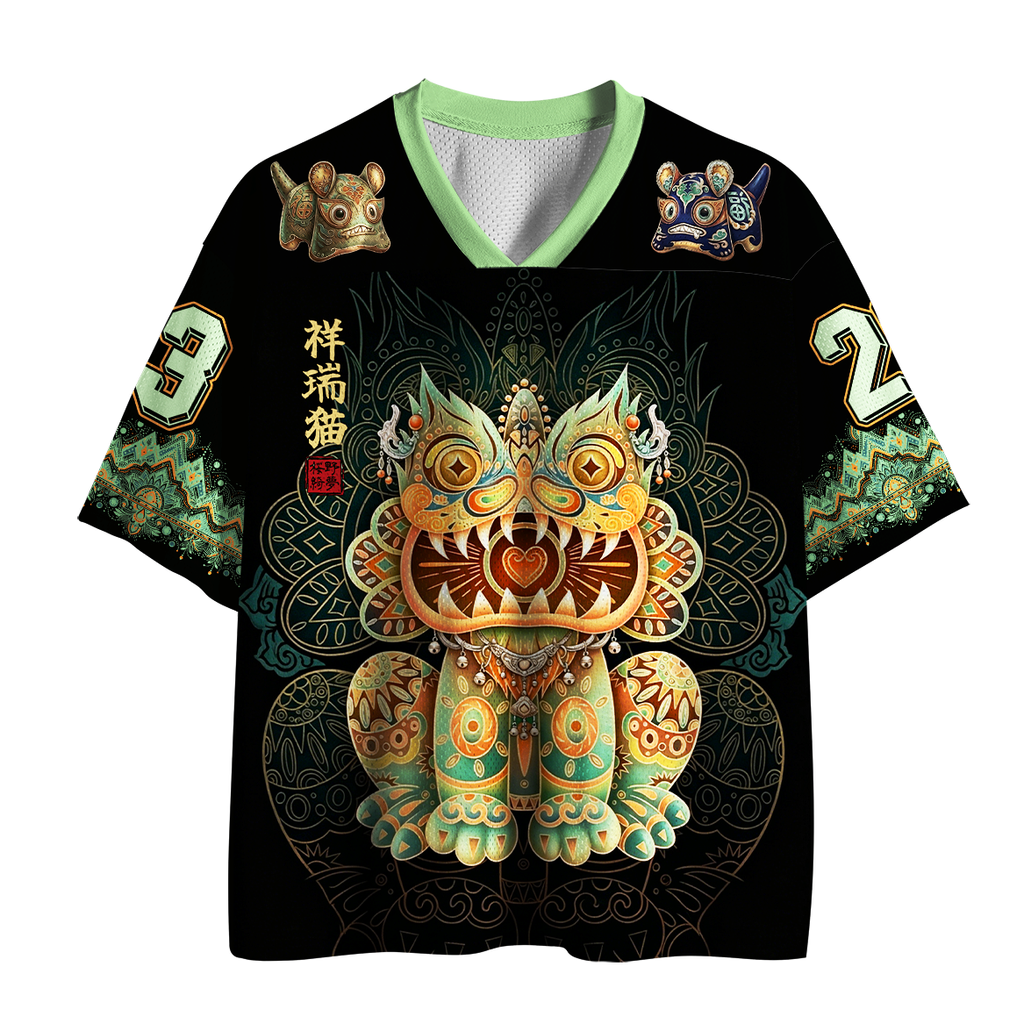 Kyoto-Lion Tribal Auspicious Cat Mesh Jersey
