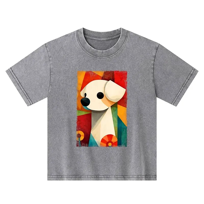 Washed Abstract Color Block Kids Tee for Daily Wear