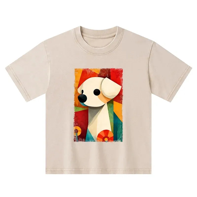 Washed Abstract Color Block Kids Tee for Daily Wear