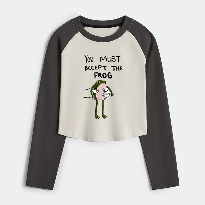 Kyoto-Lion Accept This Frog Women's Crop Raglan T-Shirt