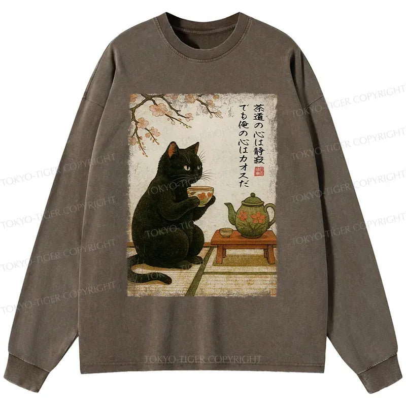 japanese black cat long sleeve t-shirt