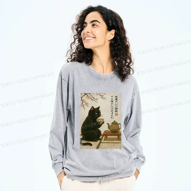 japanese black cat long sleeve t-shirt
