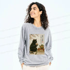 japanese black cat long sleeve t-shirt