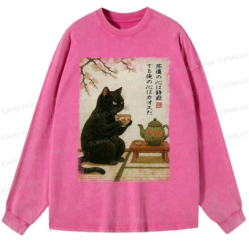 japanese black cat long sleeve t-shirt