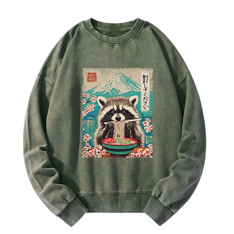Kyoto-Lion Please Give Raccoon A Discount Washed Sweatshirt