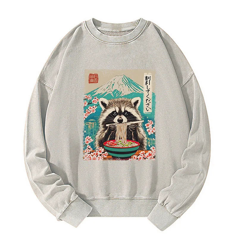 Kyoto-Lion Please Give Raccoon A Discount Washed Sweatshirt