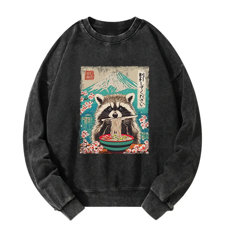 Kyoto-Lion Please Give Raccoon A Discount Washed Sweatshirt