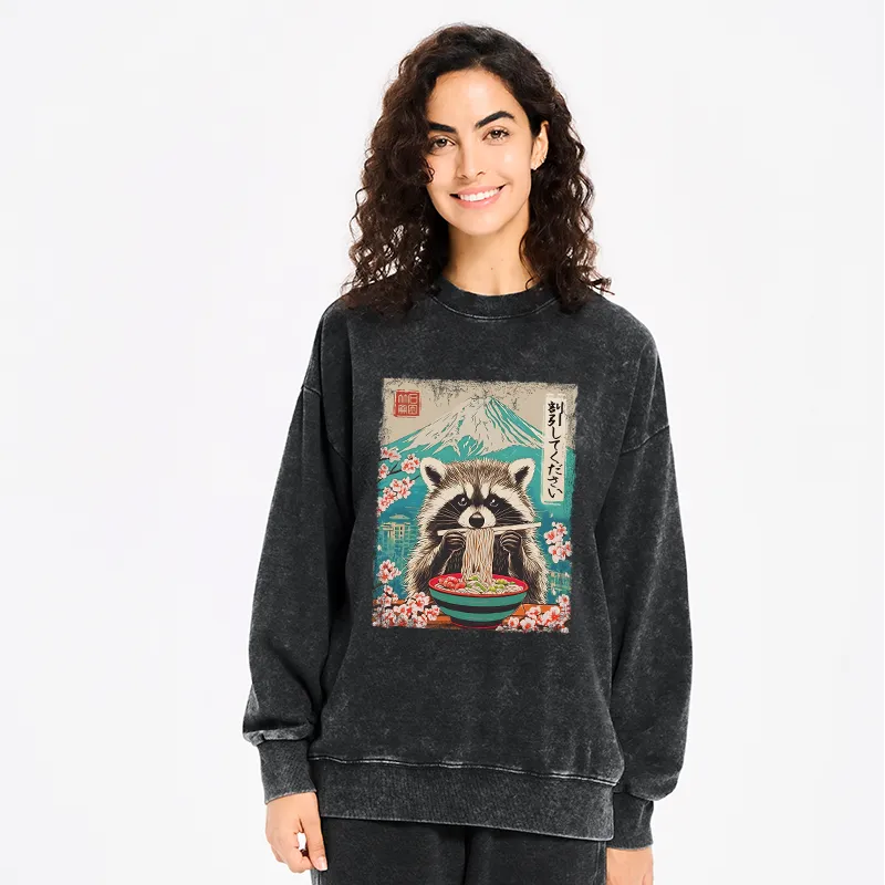 Kyoto-Lion Please Give Raccoon A Discount Washed Sweatshirt