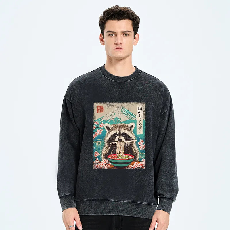 Kyoto-Lion Please Give Raccoon A Discount Washed Sweatshirt