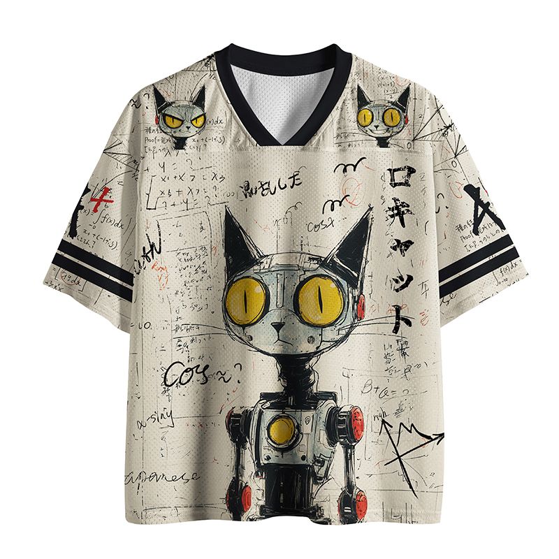 Robot Cat Mesh Jersey Streetwear Style