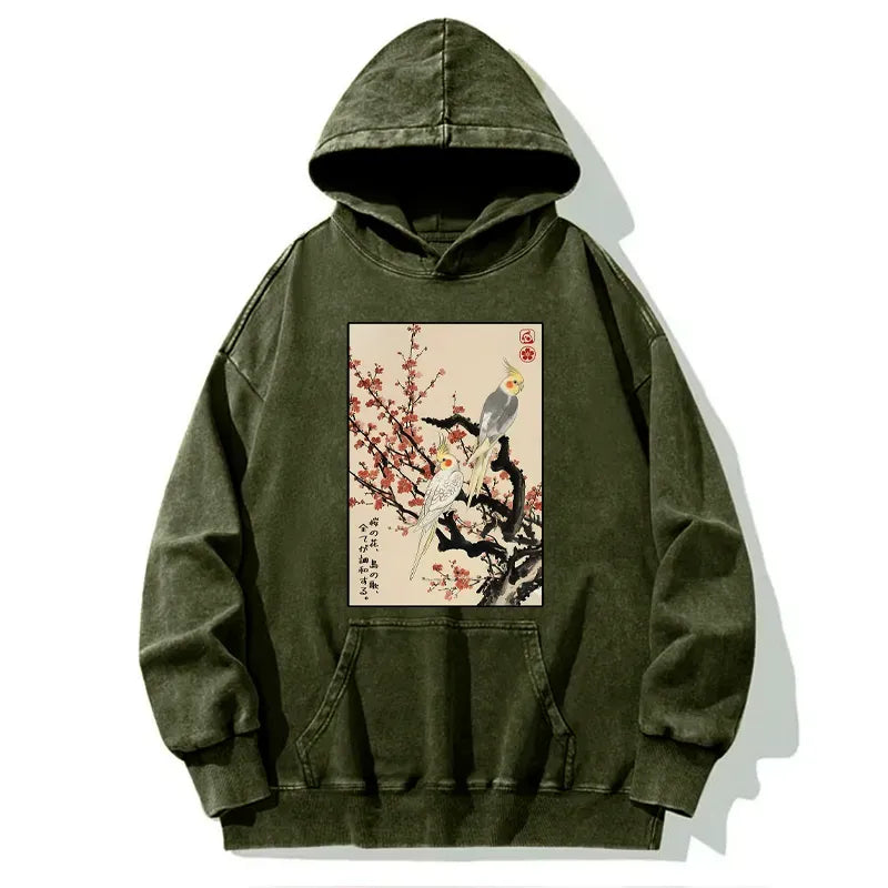 Kyoto-Lion Whispers of Silent Blossoms Washed Hoodie