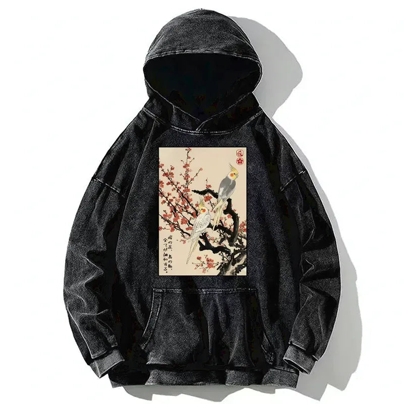 Kyoto-Lion Whispers of Silent Blossoms Washed Hoodie
