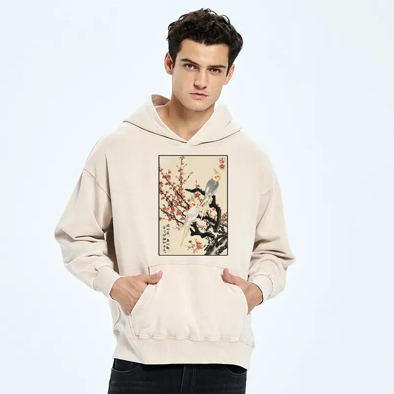 Kyoto-Lion Whispers of Silent Blossoms Washed Hoodie