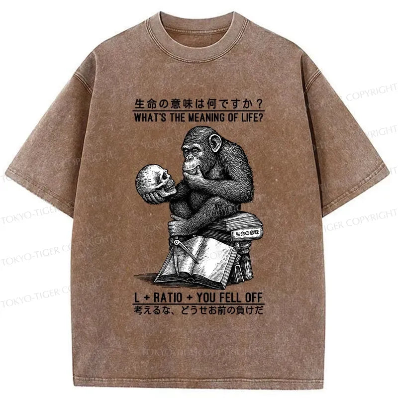 Kyoto-Lion What's The Meaning Of Life? Washed T-Shirt