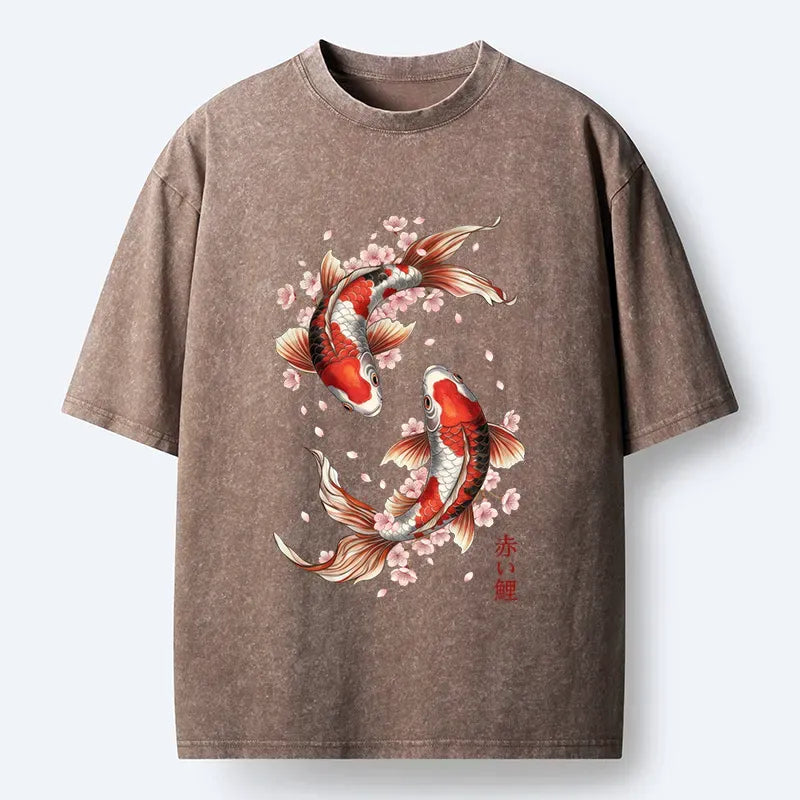 Kyoto-Lion Twin Koi T-Shirt Casual Summer