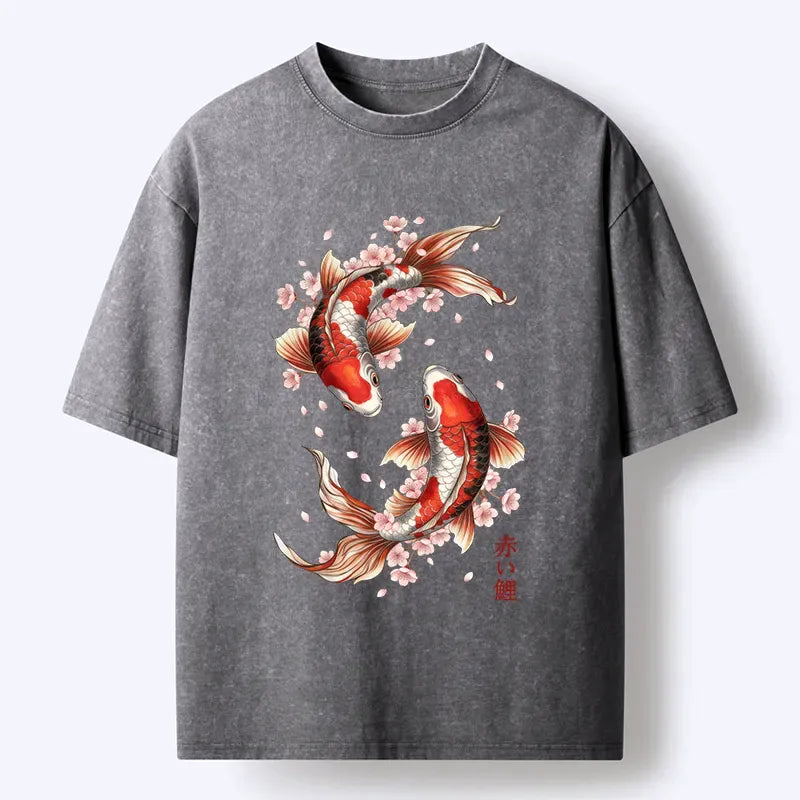 Kyoto-Lion Twin Koi Washed T-Shirt