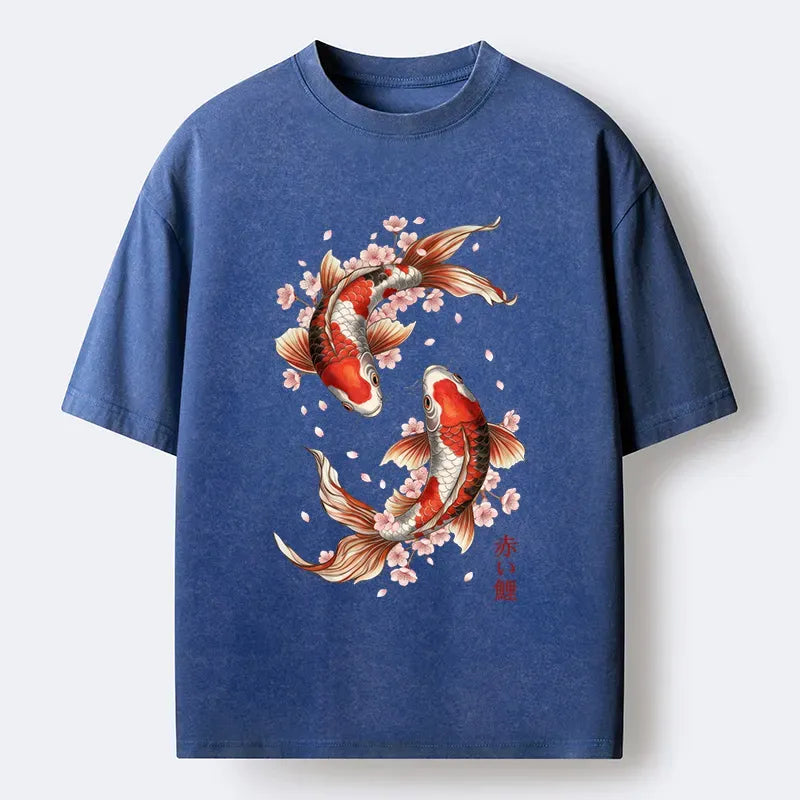 Japanese Koi Washed T-Shirt for Daily Wear