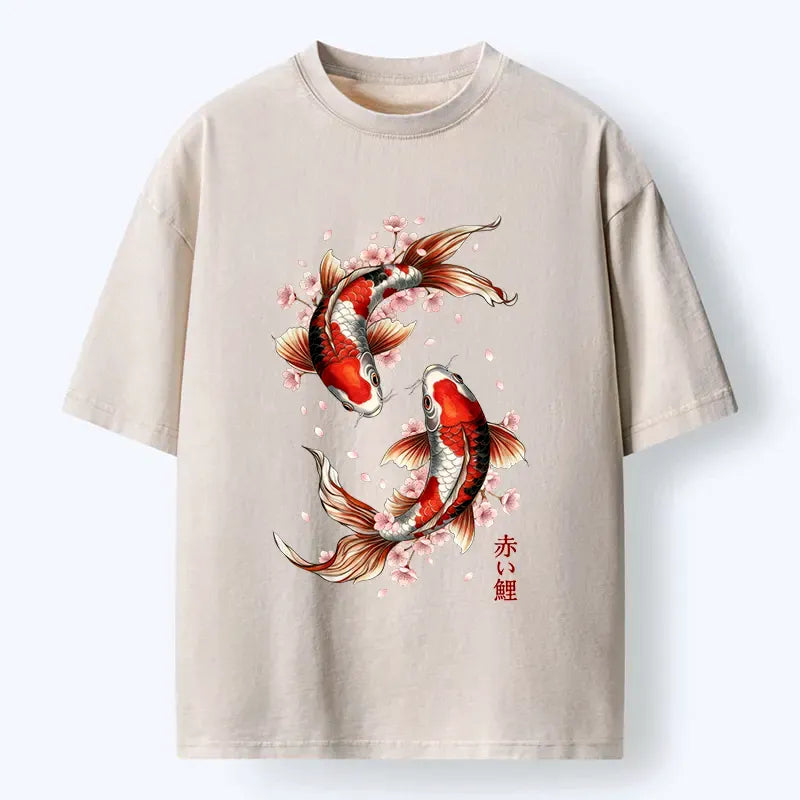Kyoto-Lion Twin Koi Washed T-Shirt