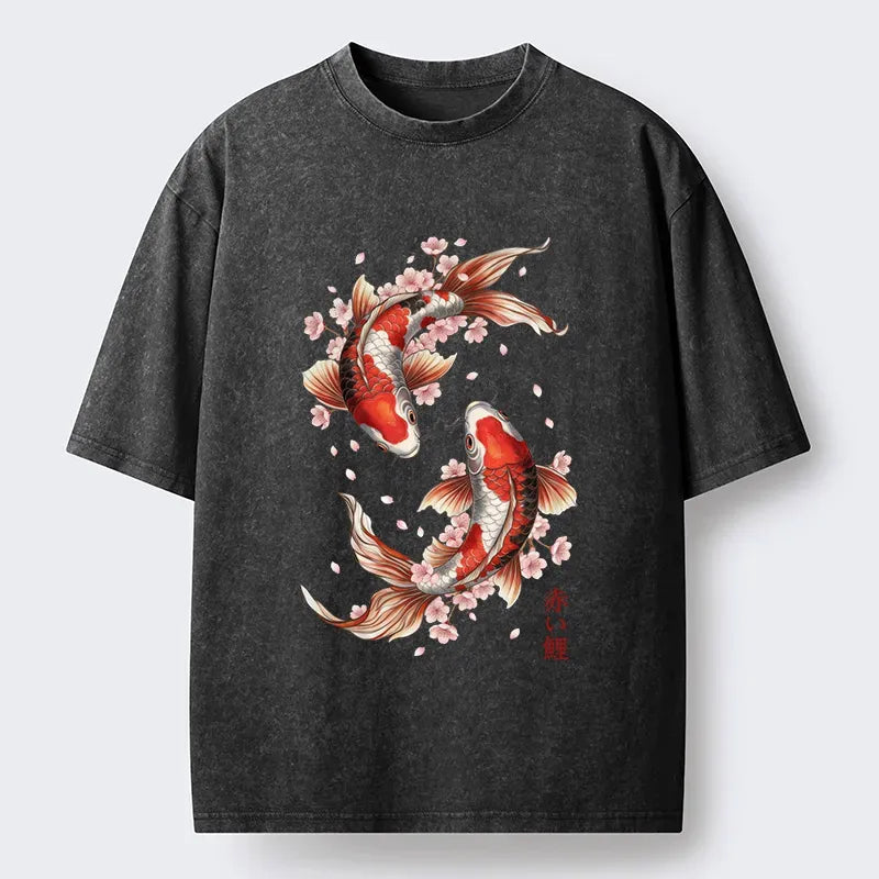 Japanese Koi Washed T-Shirt for Daily Wear