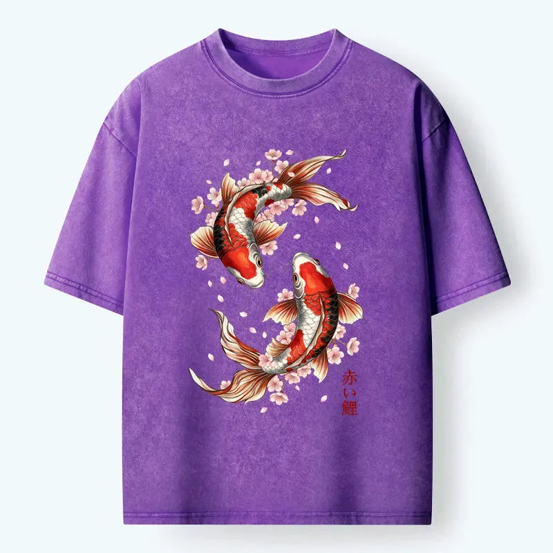 Kyoto-Lion Twin Koi T-Shirt Casual Summer
