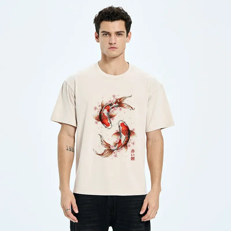 Japanese Koi Washed T-Shirt for Daily Wear