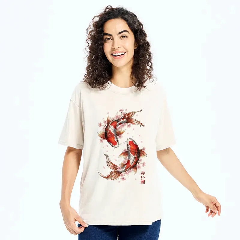 Kyoto-Lion Twin Koi Washed T-Shirt