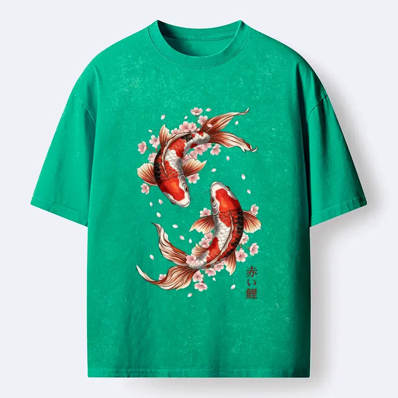 Kyoto-Lion Twin Koi T-Shirt Casual Summer