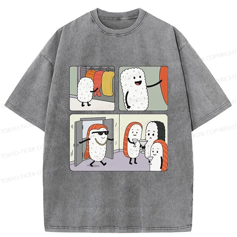 Kyoto-Lion Sushi At The Party Washed T-Shirt