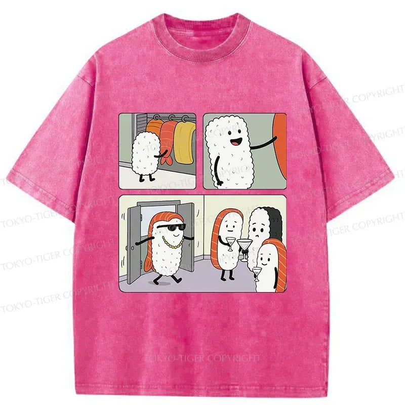 Japanese Sushi Washed T-Shirt for Streetwear