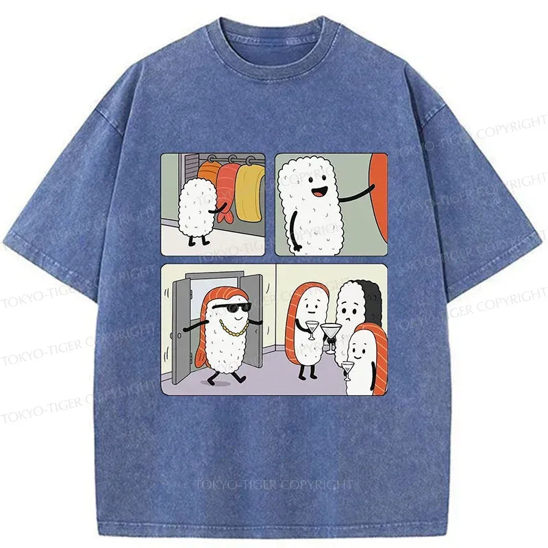Kyoto-Lion Sushi At The Party Washed T-Shirt