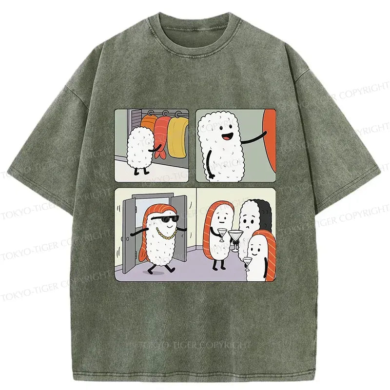 Kyoto-Lion Sushi At The Party Washed T-Shirt