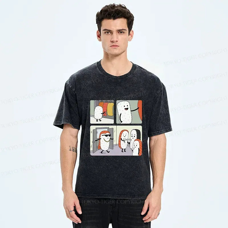 Kyoto-Lion Sushi At The Party Washed T-Shirt