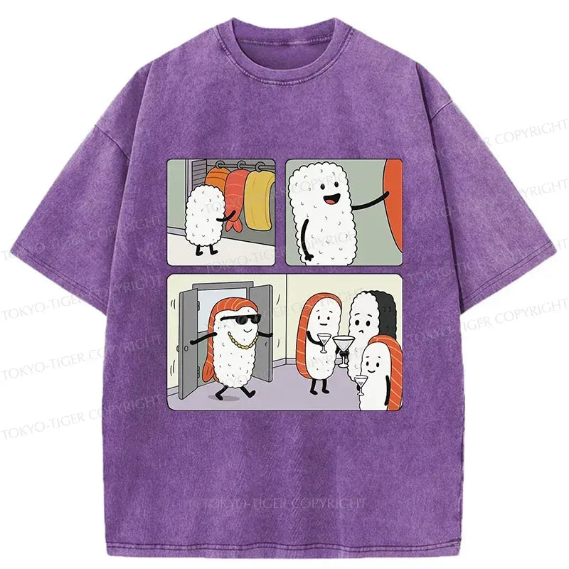 Japanese Sushi Washed T-Shirt for Streetwear
