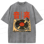 Kyoto-Lion Retro Music Record Player Washed T-Shirt