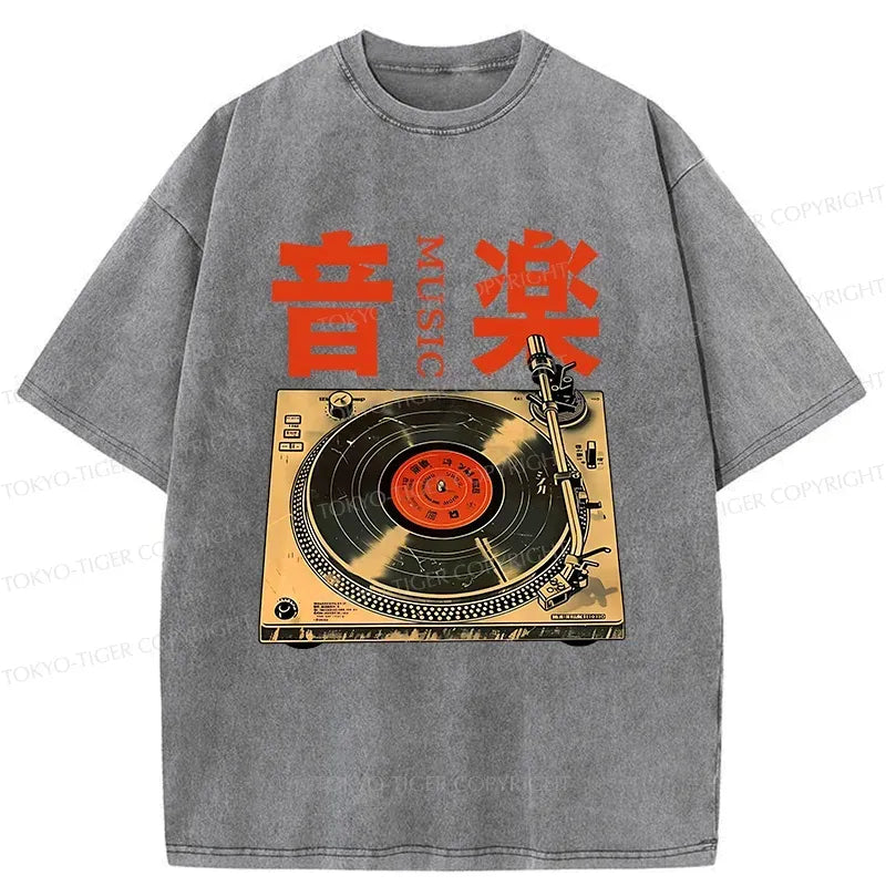Kyoto-Lion Retro Music Record Player Washed T-Shirt