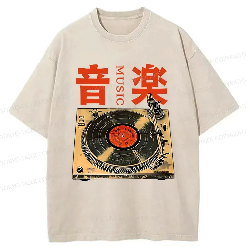 Retro Music Record Player Washed T-Shirt