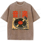 Kyoto-Lion Retro Music Record Player Washed T-Shirt