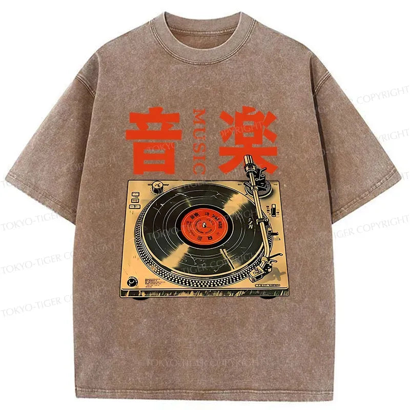 Kyoto-Lion Retro Music Record Player Washed T-Shirt