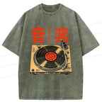 Kyoto-Lion Retro Music Record Player Washed T-Shirt
