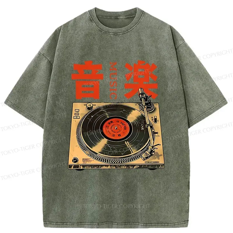 Kyoto-Lion Retro Music Record Player Washed T-Shirt