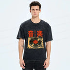 Kyoto-Lion Retro Music Record Player Washed T-Shirt