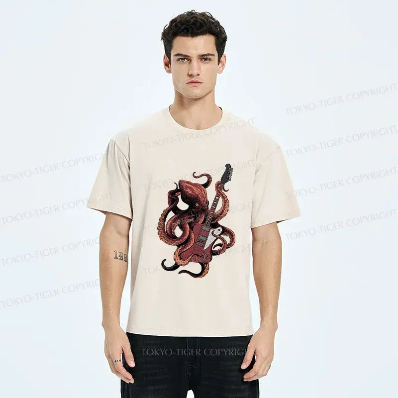 Ukiyo-e Octopus Guitar T-Shirt for Summer Limited Edition