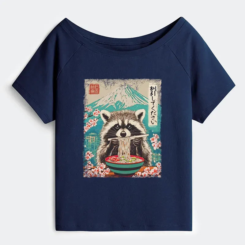 Retro Japanese Art Raccoon T-Shirt on Sale