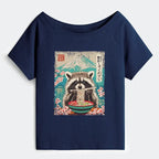 Retro Japanese Art Raccoon T-Shirt on Sale